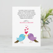 Liebesvögel und Herz-Hochzeit Dankeskarte (Stehend Vorderseite)