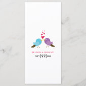 Liebesvögel und Herz-Hochzeit Menükarte (Rückseite)