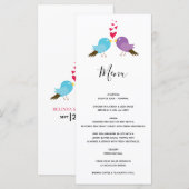 Liebesvögel und Herz-Hochzeit Menükarte (Vorne/Hinten)