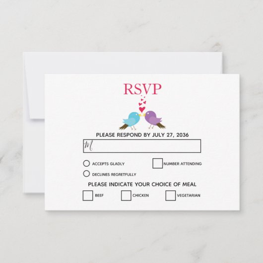 Liebesvögel und Herz-Hochzeit-RSVP-Karten RSVP Karte (Vorderseite)