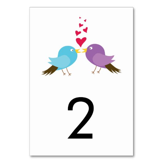 Liebesvögel und Herz-Hochzeit Tischnummer (Vorderseite)