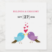 Liebesvögel und Herz-Hochzeit Weinetikett (Einzelnes Label)