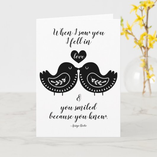 Liebesvögel und romantisches Zitat Karte (Gelbe Blume)