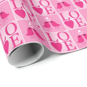 Liebesvögel und rosa Herzen geprüft Geschenkpapier