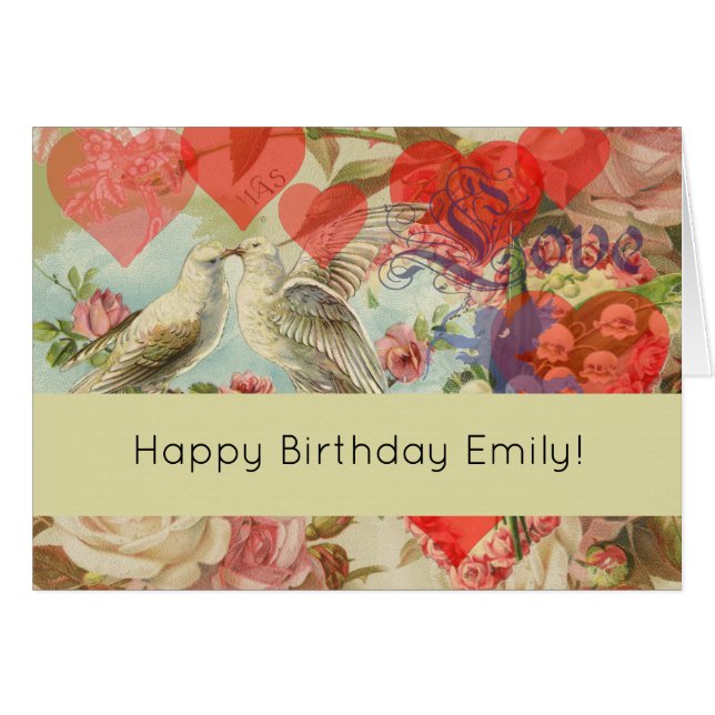 Liebesvögel Vintag antikes Herz (Vorderseite (Horizontal))