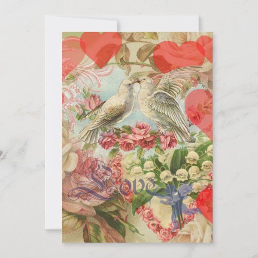 Liebesvögel Vintag antikes Herz Einladung (Rückseite)