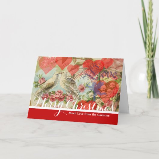 Liebesvögel Vintag antikes Herz Feiertagskarte (Vorderseite)