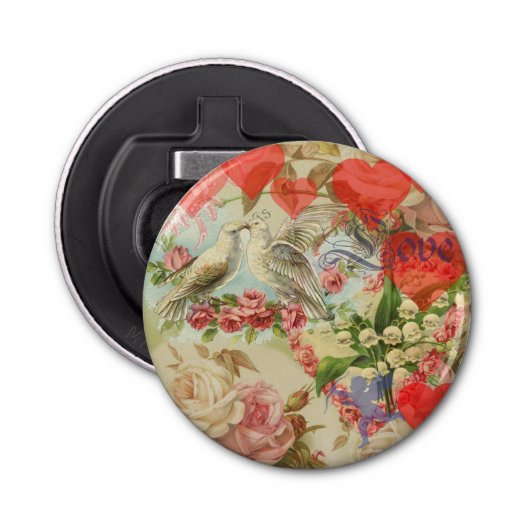 Liebesvögel Vintag antikes Herz Flaschenöffner (Vorderseite)