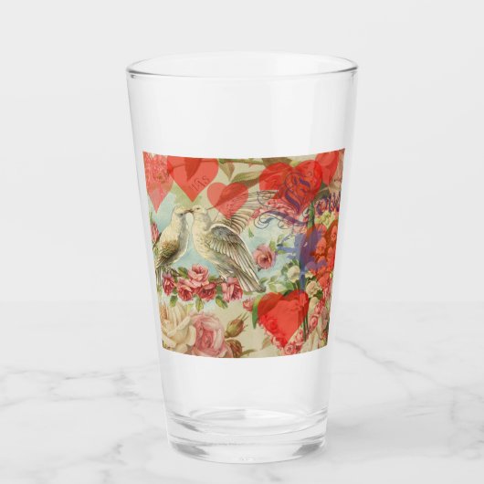Liebesvögel Vintag antikes Herz Glas (Vorderseite)