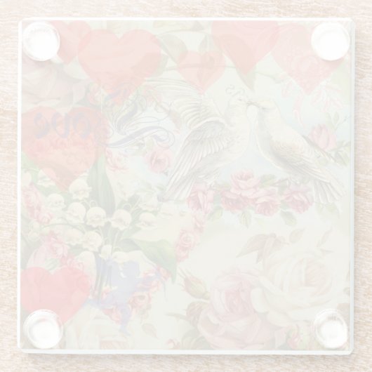 Liebesvögel Vintag antikes Herz Glasuntersetzer (Rückseite)