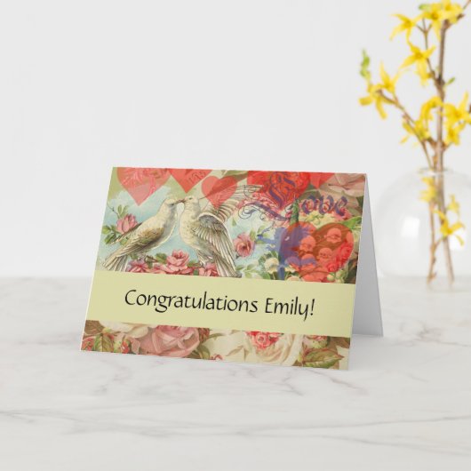 Liebesvögel Vintag antikes Herz Karte (Gelbe Blume)