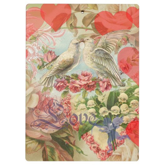 Liebesvögel Vintag antikes Herz Klemmbrett (Rückseite)