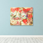 Liebesvögel Vintag antikes Herz Leinwanddruck (Insitu (Holzboden))