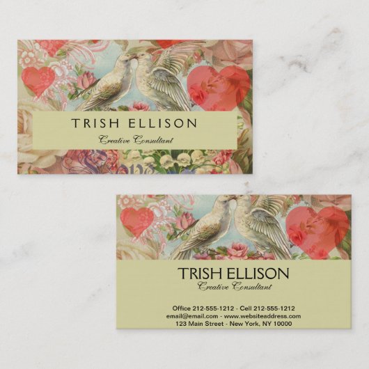 Liebesvögel Vintag antikes Herz Visitenkarte (Vorne/Hinten)