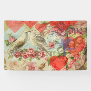 Liebesvögel Vintage Antike Herz Banner