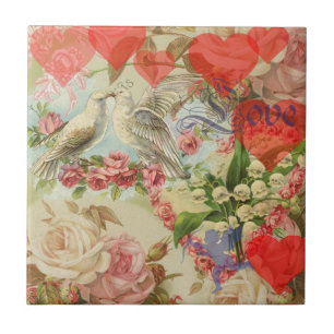 Liebesvögel Vintage Antike Herz Fliese