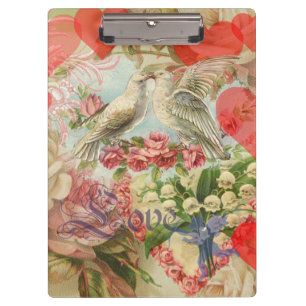 Liebesvögel Vintage Antike Herz Klemmbrett