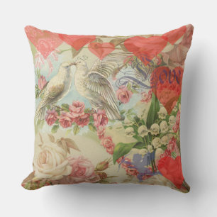 Liebesvögel Vintage Antikes Herz Kissen
