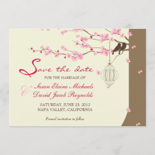 Liebesvögel Vintage Käfig Kirschblüten Save Date Save The Date