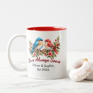 Liebesvögel Wasserfarbe Hochzeit Jubiläum individu Zweifarbige Tasse