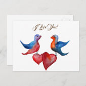 Liebesvögel, Wasserfarben Vögel Postkarte (Vorne/Hinten)