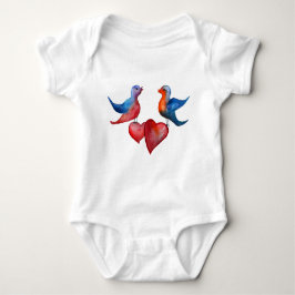 Liebesvögel, Watercolor Birds Jersey Bodysuit Baby Strampler