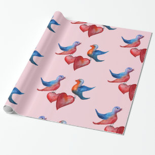 Liebesvögel, Watercolor Birds Wrapping Paper Geschenkpapier