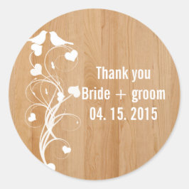 Liebesvogelherzen Wirbel Braun-Holz Hochzeit einla Runder Aufkleber