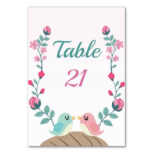 Liebesvogelkarte: Blumenkarte Tischnummer (Vorderseite)