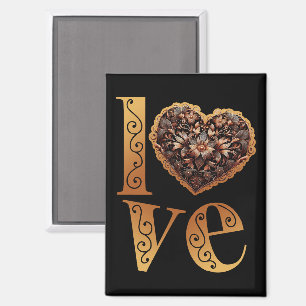 Liebeswort mit romantischer Filigran-Rosaherz Magnet