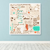 Liebeszitate-Doodle-Muster Leinwanddruck (Insitu (Holzboden))