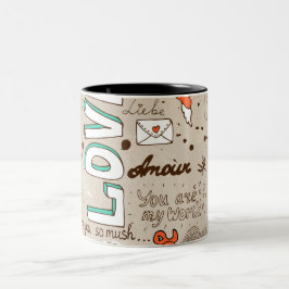 Liebeszitate-Doodle-Muster Zweifarbige Tasse
