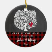 Liebevogelbaum und karierte Karopaare Keramik Ornament (Vorne)