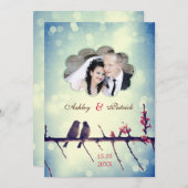 Liebevogelgeschichte - addieren Sie Ihr Foto Einladung (Vorne/Hinten)