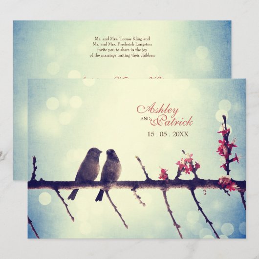 Liebevogelgeschichte horizontal einladung (Vorne/Hinten)