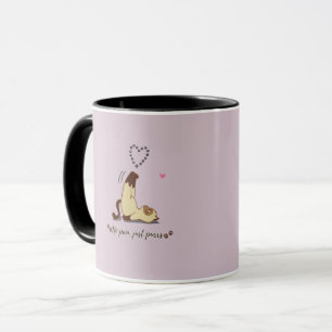 Liebevolle Aufkleber mit streckender Katze für Kat Tasse