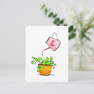 Liebevolle Bewässerung, Glückliche Zimmerpflanze Postkarte