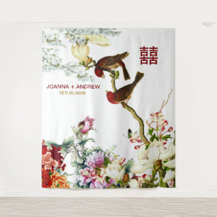 Liebevolle blühende Vögel und Blumen Chinesische H Wandteppich