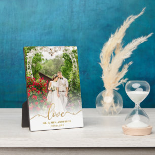 Liebevolle elegante Goldschrift Mr. & Mrs. Hochzei Fotoplatte