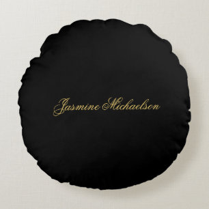 Liebevolle elegante Kalligrafie Name Schwarz & Gol Rundes Kissen