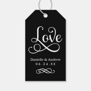 Liebevolle elegante schwarze Kalligrafie-Monogramm Geschenkanhänger