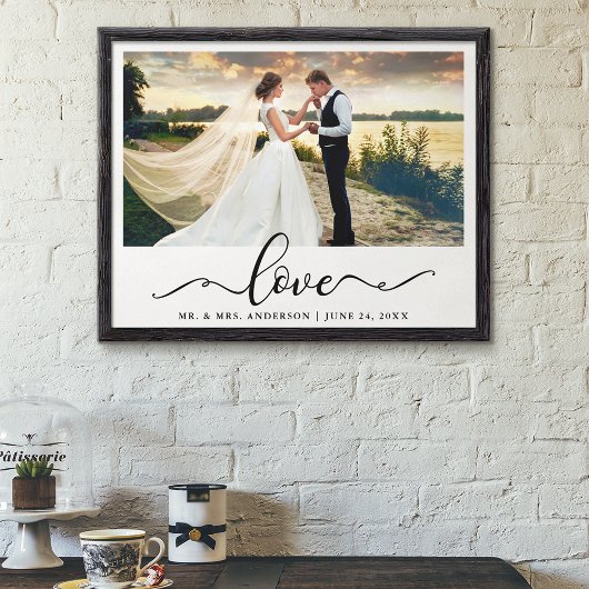 Liebevolle elegante schwarze Schrift Hochzeitsfoto Poster
