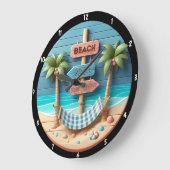 Liebevolle Hängematte Palmen Große Wanduhr (Winkel)