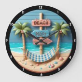 Liebevolle Hängematte Palmen Große Wanduhr (Vorderseite)