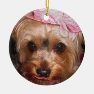 Liebevolle Hüte Yorkie II Keramikornament