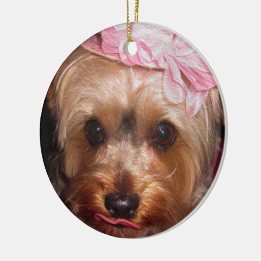 Liebevolle Hüte Yorkie II Keramikornament (Links)