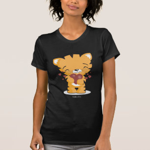 Liebevolle Kätzchen-Damen-schwarzer T - Shirt