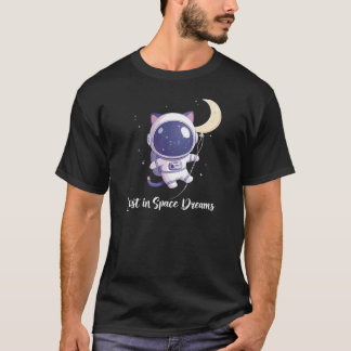 Liebevolle Pastell-Kawaii-Weltraumkatze mit Mond u T-Shirt