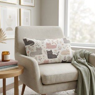 Liebevolle Pastellkatze & Blumendekoratives gemütl Lendenkissen