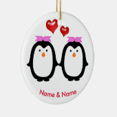 Liebevolle Pinguin-Paare zwei Frauen Keramikornament (Rechts)